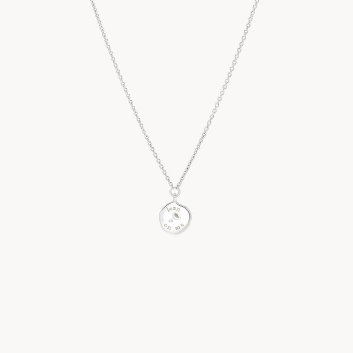 Lean On Me Medallion Necklace in sterling silver with white sapphire, alternate angle detail view 2