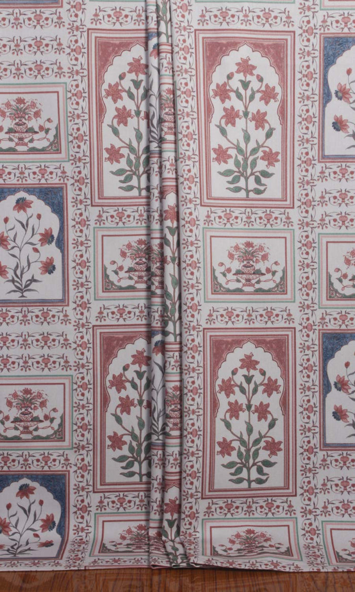 Floral Cotton Window Treatments Fabric By the Metre (Blush Red/ Blue)