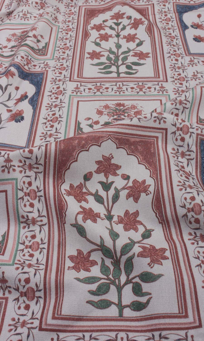 Floral Cotton Home Textile Fabric Material By the Metre (Blush Red/ Blue)