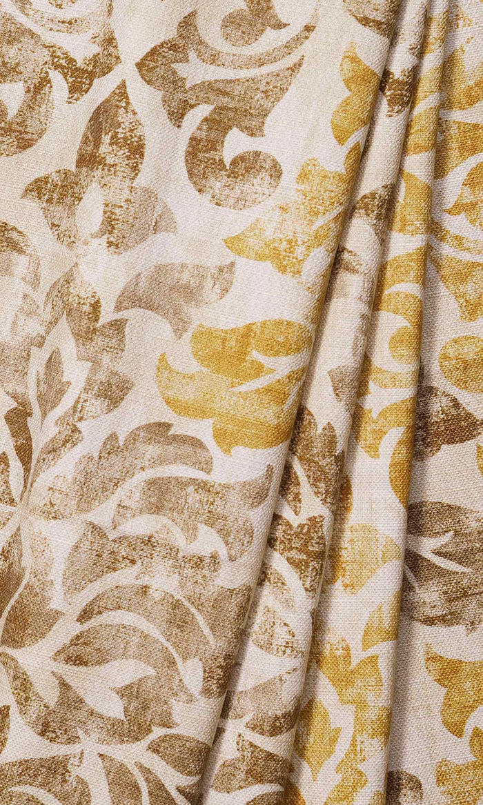 Damask Cotton Drapes for Living, Bedroom, Kitchen, Bathroom (Ocher Yellow/ Mocha Brown)