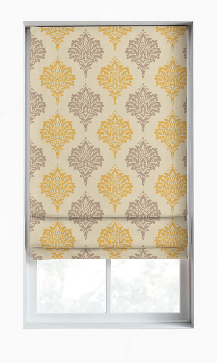 Damask Patterned Dimout Drapes for Living, Bedroom, Kitchen, Bathroom (Yellow/ Grey)