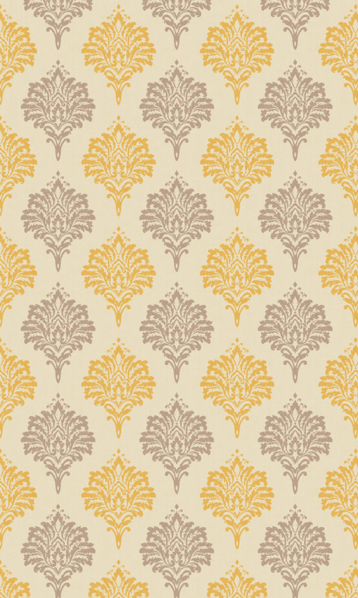 Damask Patterned Dimout Pinch Pleat, Rod Pocket, Eyelet Curtains (Yellow/ Grey)