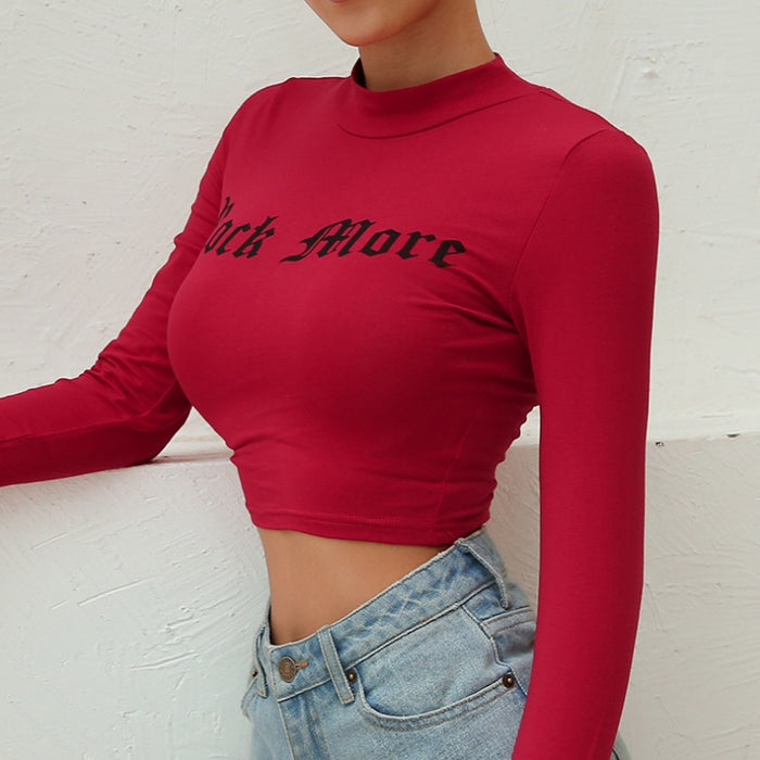 Letter Print Midriff Long Sleeve Top