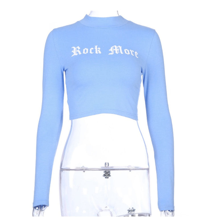 Letter Print Midriff Long Sleeve Top
