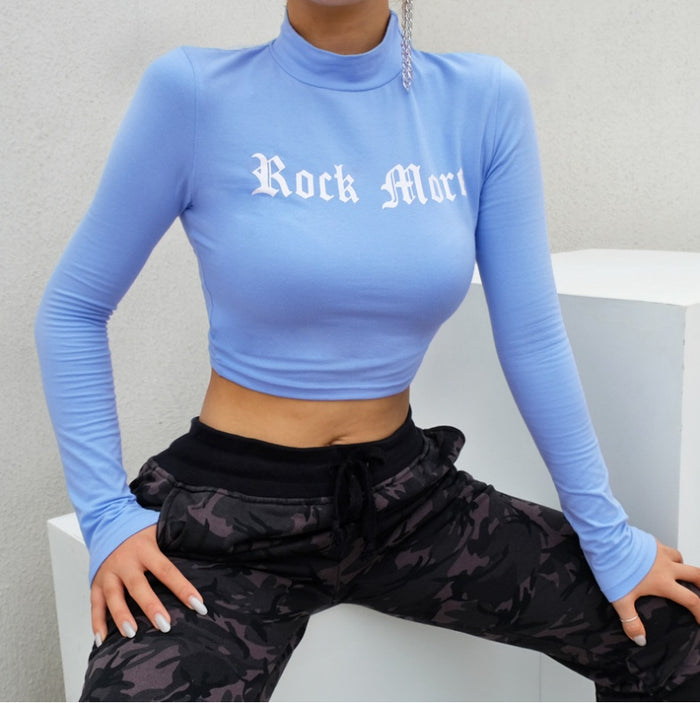 Letter Print Midriff Long Sleeve Top