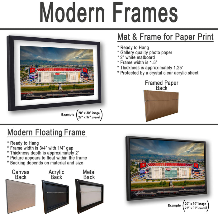 The image is a collage of two framed pictures, one of a modern floating frame and the other of a mat and frame for paper print. The collage features a variety of frames and frames for paper print, including a mat and frame for a paper print, a modern floating frame, and a mat and frame for a paper print. The collage also includes examples of mat and frame sizes and materials, such as 20" x 30" mat and frame, and a mat and frame for a paper print.