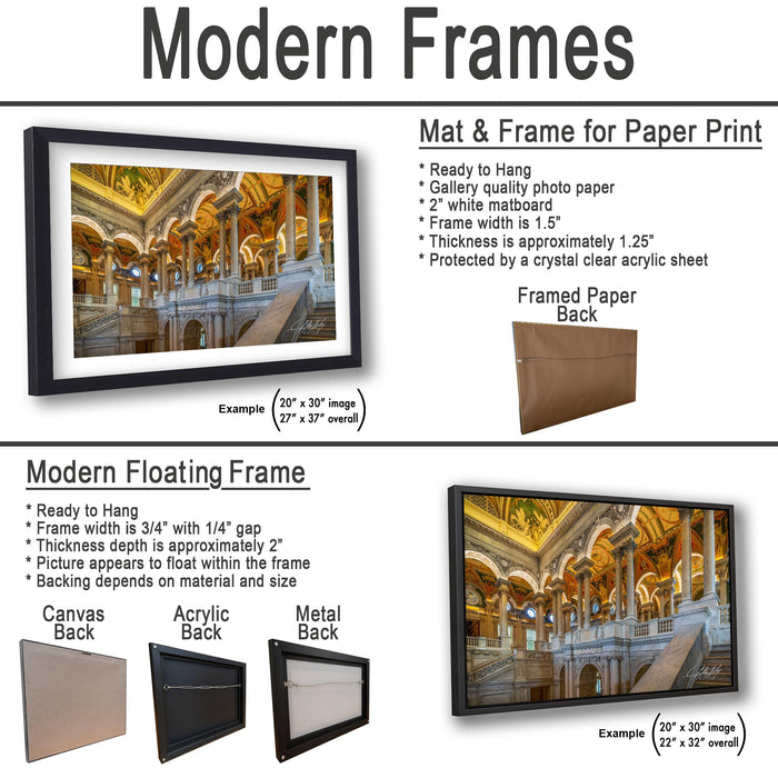 This luxury fine art photograph captures the grand interior architecture of the Library of Congress in Washington DC. Marble columns, ornate ceilings, and classical symmetry create a refined composition rooted in American national history and cultural legacy. Ideal for collectors, professionals, and interior designers seeking museum-quality wall art that embodies intellect, heritage, and timeless elegance.