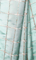 Embroidered Check Home Décor Fabric By the Metre (Blue and Gold)