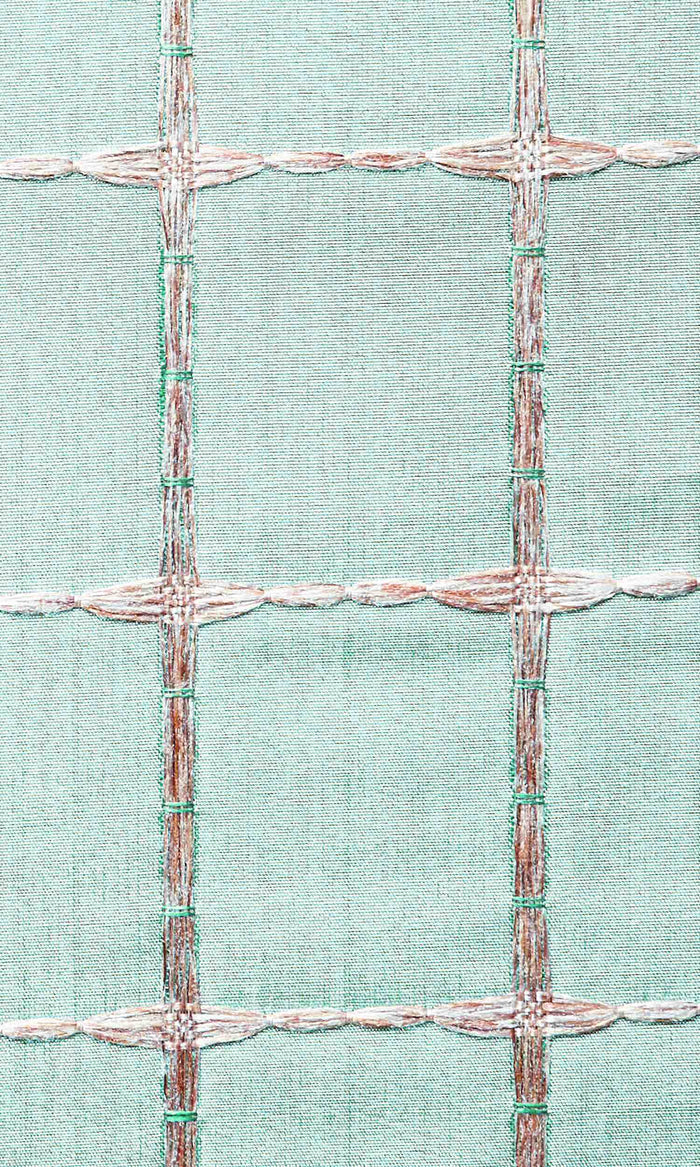 Embroidered Check Home Textile Fabric Material By the Metre (Blue and Gold)