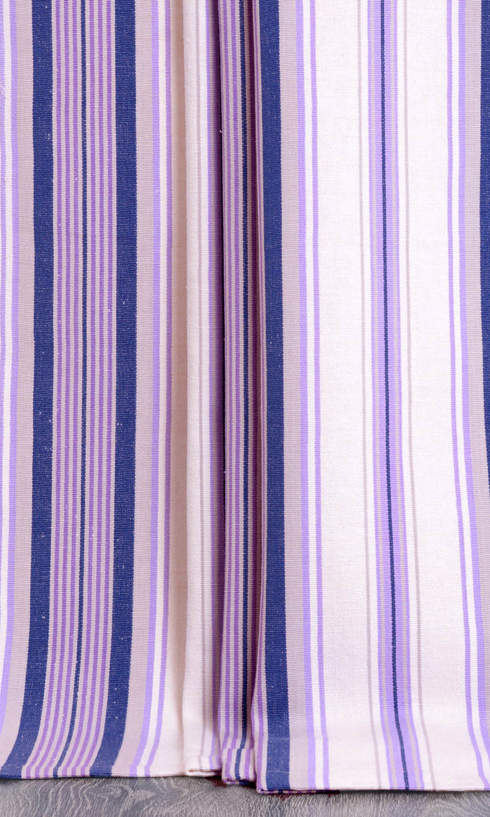 Striped Cotton Made-to-Measure Curtains (Violet/ White)