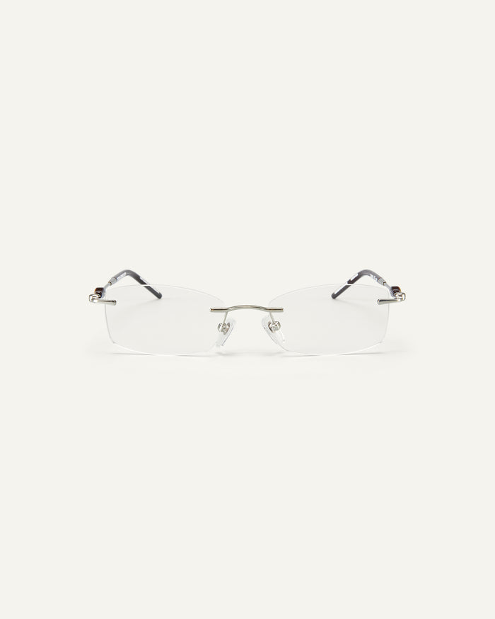 Face shot of Bonnie Clyde Lisp optical frames in dark brown.