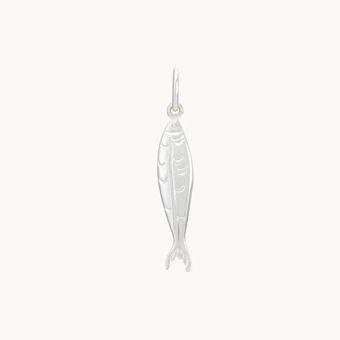 little fish silver necklace charm on white background