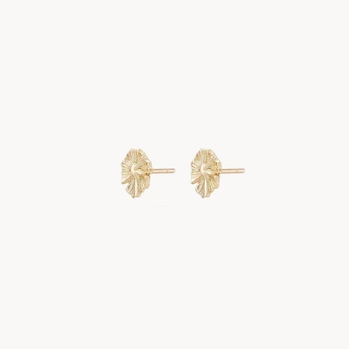 Little Wildflower Earring in 14k yellow gold, alternate angle detail view