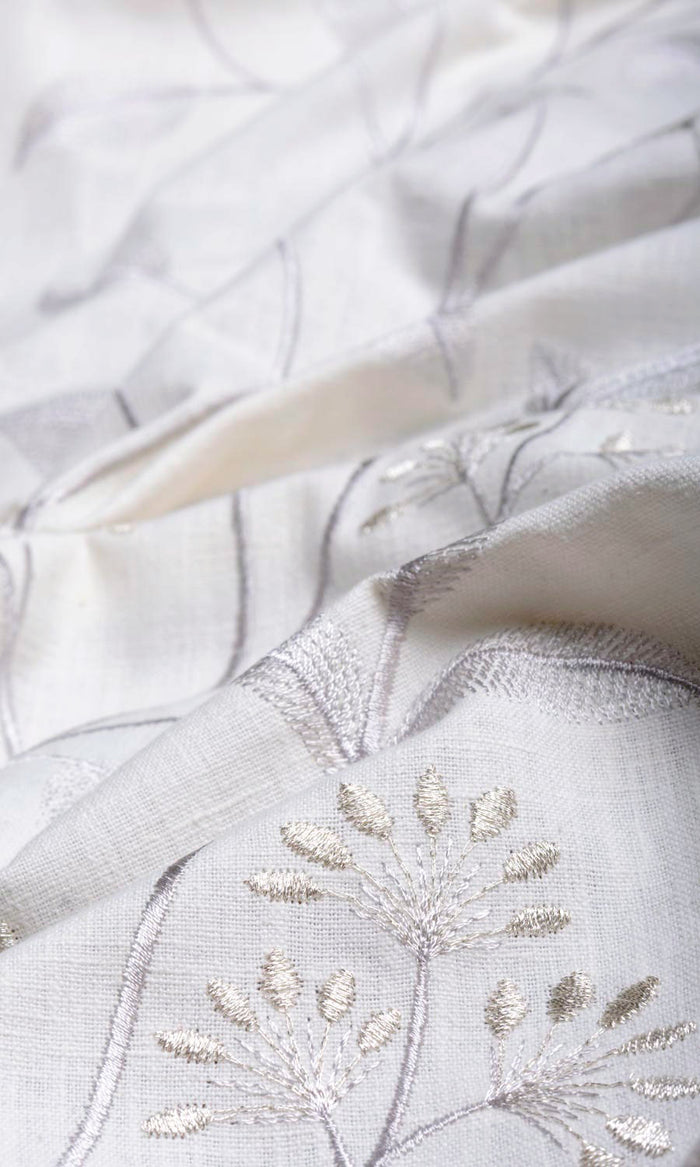 Floral Embroidery Home Textile Fabric Material By the Metre (White/ Cream)