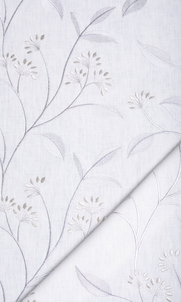 Floral Embroidery Fabric Material By the Metre (White/ Cream)
