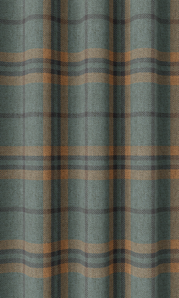 Plaid Pinch Pleat, Rod Pocket, Eyelet Curtains (Teal/ Mustard)