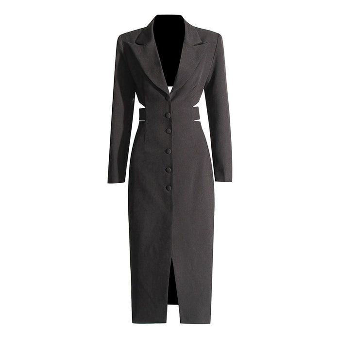 Long-Line Midriff Cutout Suit Coat