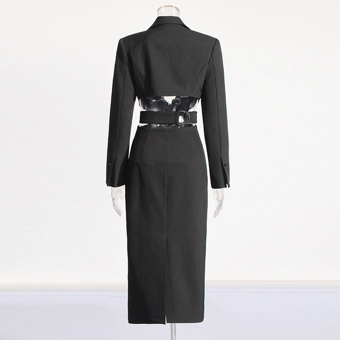 Long-Line Midriff Cutout Suit Coat