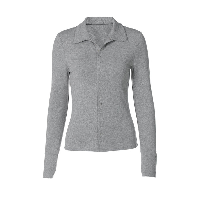 Long Sleeve Button Top Slim Lapel Knitted