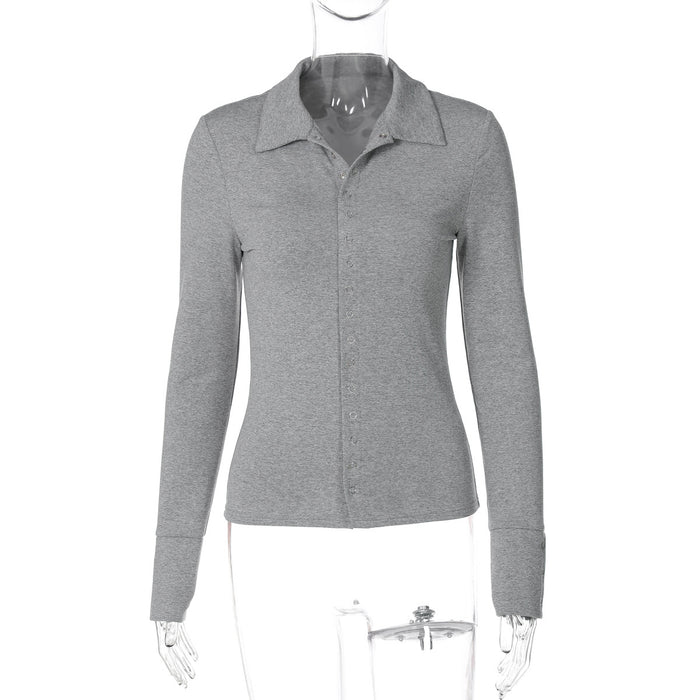 Long Sleeve Button Top Slim Lapel Knitted
