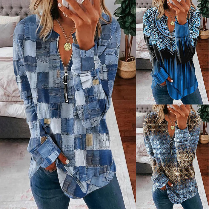 Loose Long Sleeve Zipper Sweater.
