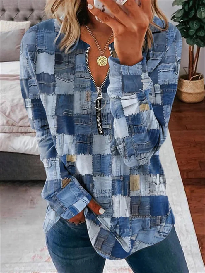 Loose Long Sleeve Zipper Sweater.