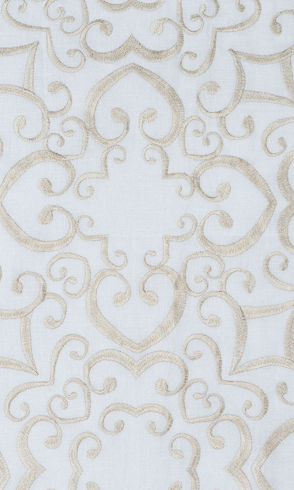 Floral Embroidered Linen Drapery (White/ Ivory)