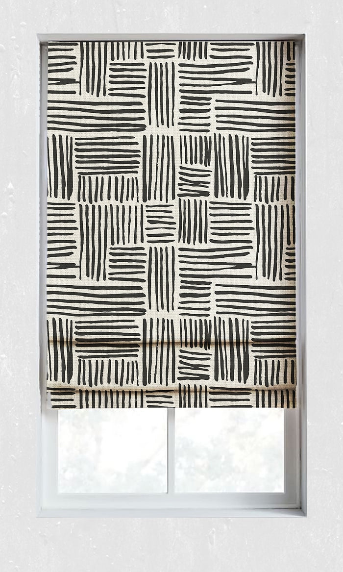 Modern Print Curtains for Living, Bedroom, Kitchen, Bathroom (Black/ Ivory)