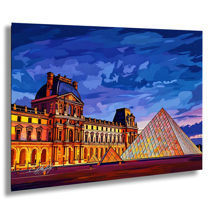 Louvre Pyramid Watercolor | Paris Travel Poster – Sunset Cityscape Wall Decor