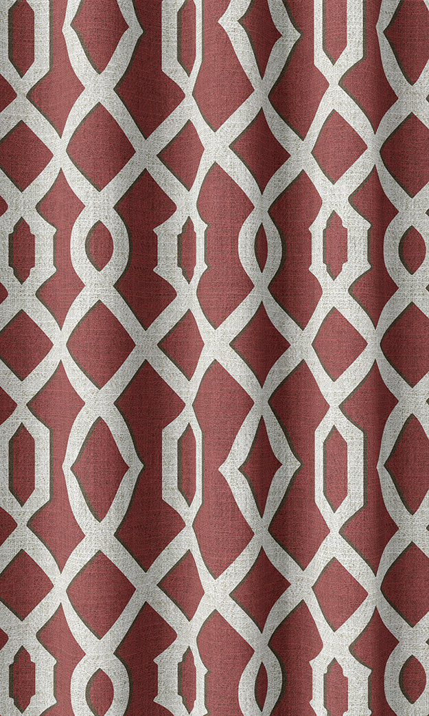 Trellis Patterned Pinch Pleat, Rod Pocket, Eyelet Curtains (Red)