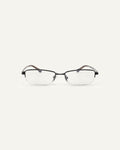 Face shot of Bonnie Clyde Lucky Star optical frames in black with clear lenses.