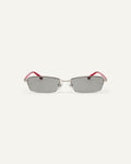 Face shot of Bonnie Clyde Lucky Star sunglasses in silver with grey lenses.
