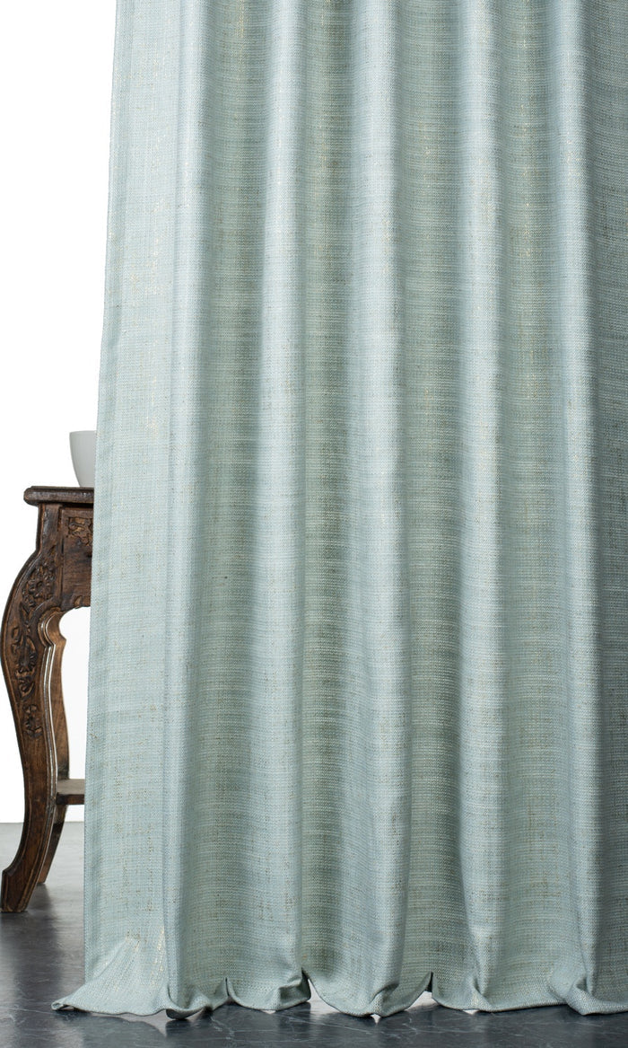 Metallic Print Poly-Linen Window Treatments Fabric By the Metre (Powder Blue)