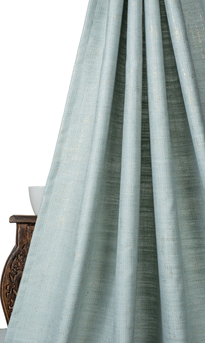 Metallic Print Poly-Linen Fabric Material By the Metre (Powder Blue)