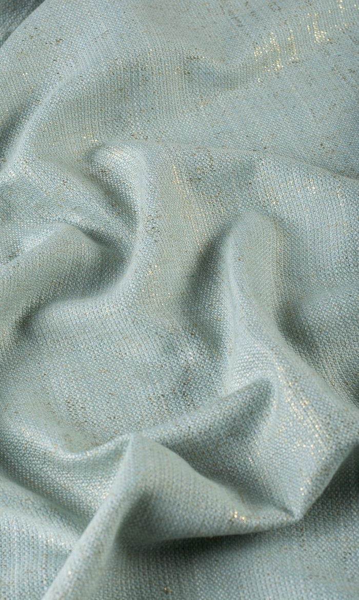 Metallic Print Poly-Linen Fabric By the Metre for Curtains & Drapes (Powder Blue)