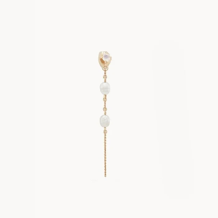 Luna Perla Pearl Chain Earring in 14k yellow gold, with chain detail view 2