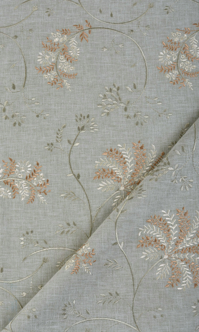 Floral Embroidery Home Textile Fabric Material By the Metre (Gray-Green)