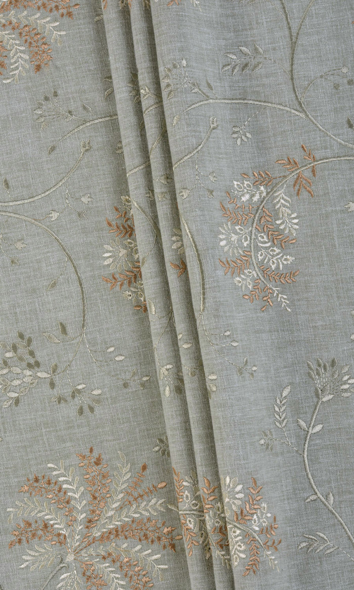 Floral Embroidery Fabric Material By the Metre (Gray-Green)