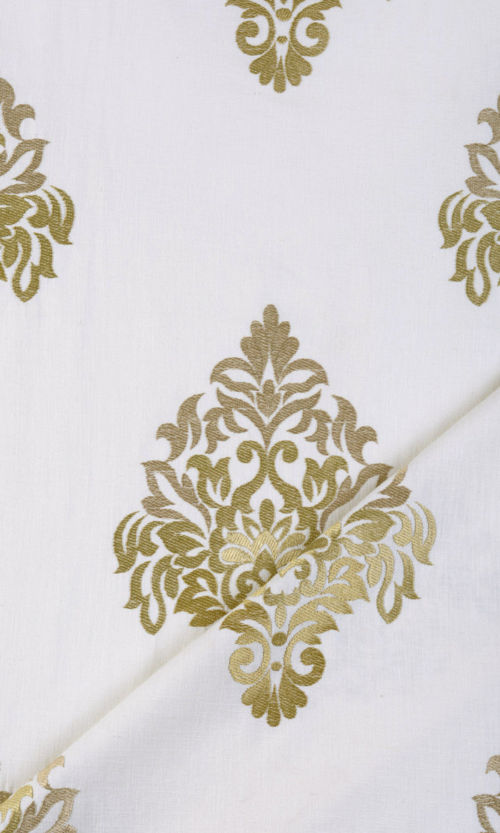 Damask Patterned  Home Textile Fabric Material By the Metre (Ivory/ Beige/ Brown)