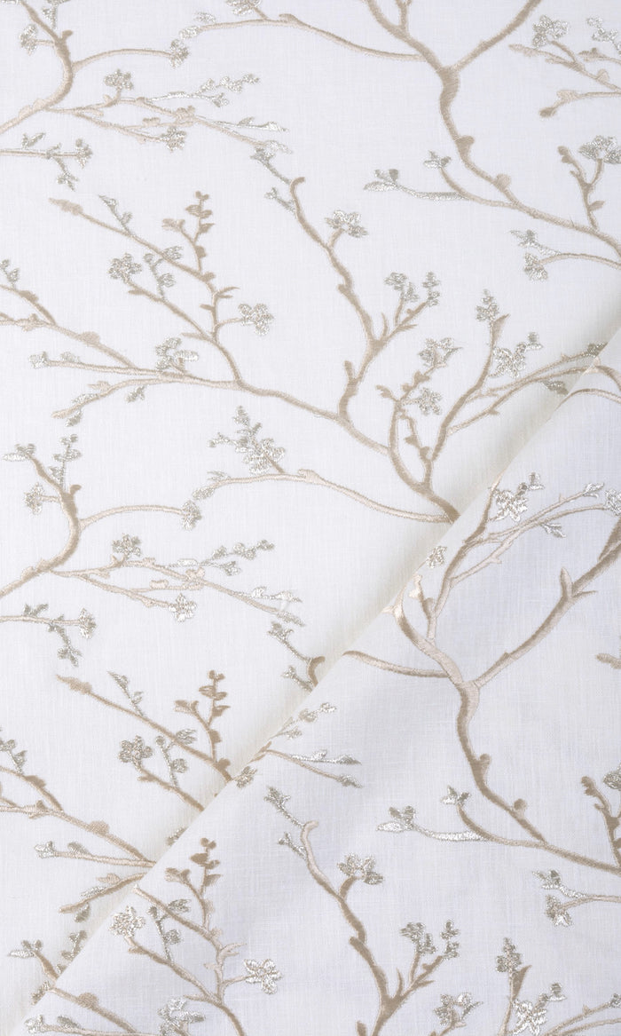 Floral Vine Print Embroidery Window Treatments Fabric By the Metre (White/ Beige)