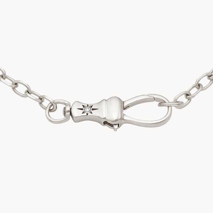 Magic Maker Charm Collector Clasp Silver Chain Bracelet in sterling silver with brilliant diamonds, alternate angle detail view 2