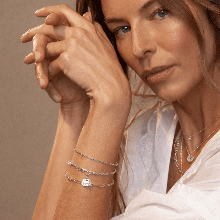Magic Maker Charm Collector Clasp Silver Chain Bracelet in sterling silver with brilliant diamonds, alternate angle detail view 3