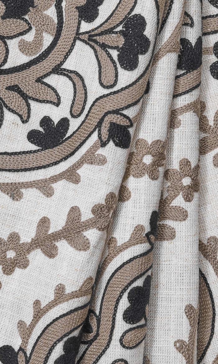 Damask Embroidered Drapes for Living, Bedroom, Kitchen, Bathroom (Brown/ Black/ White)