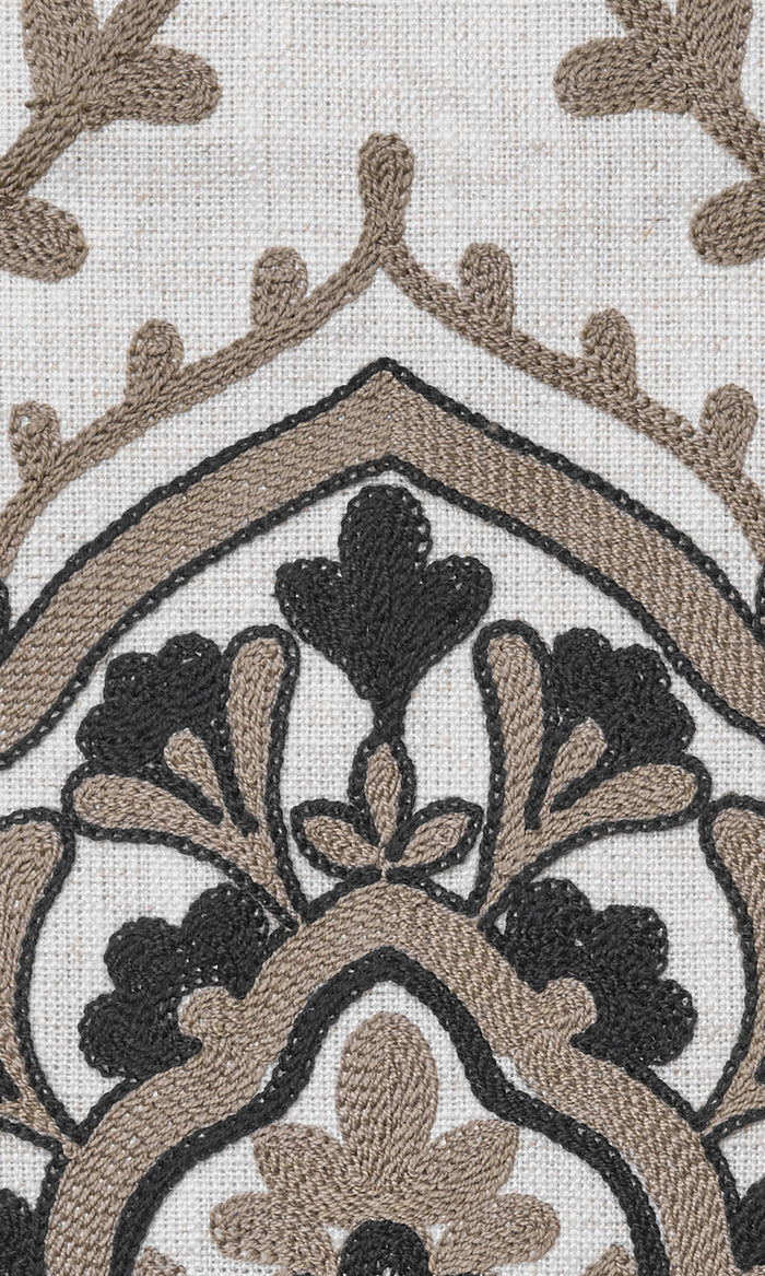 Damask Embroidered Pinch Pleat, Rod Pocket, Eyelet Curtains (Brown/ Black/ White)