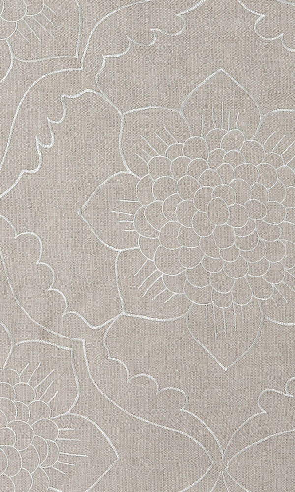 Floral Embroidered Linen Home Décor Fabric By the Metre (Brown)