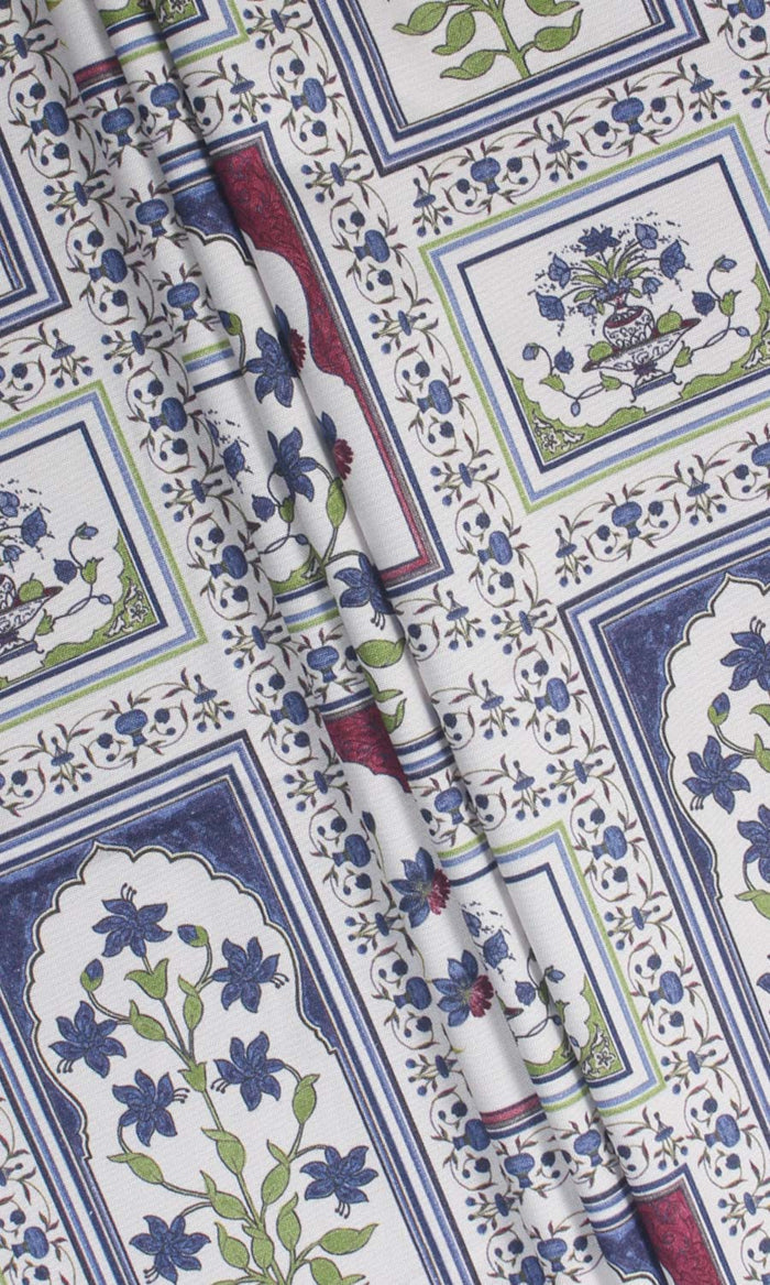 Floral Cotton Fabric Material By the Metre (White/ Blue/ Pink)
