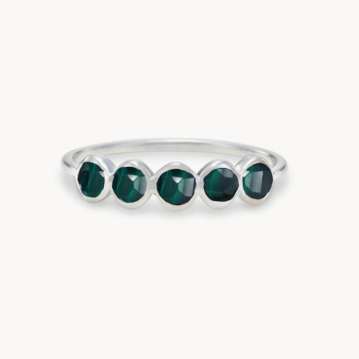 malachite five stone mood ring - sterling silver, malachite gemstones
