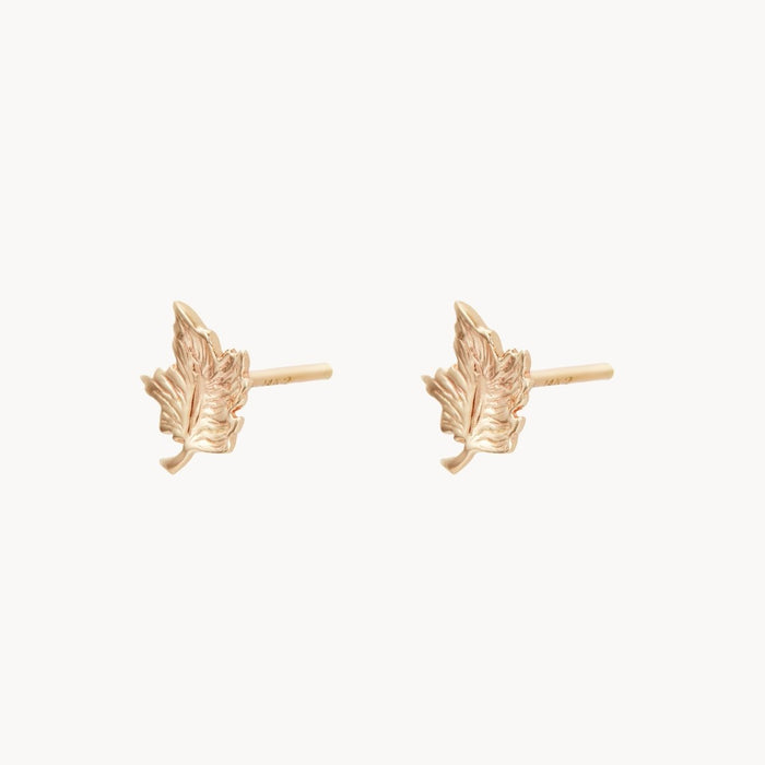 Maple Leaf Earring in 14k yellow gold, alternate angle detail view