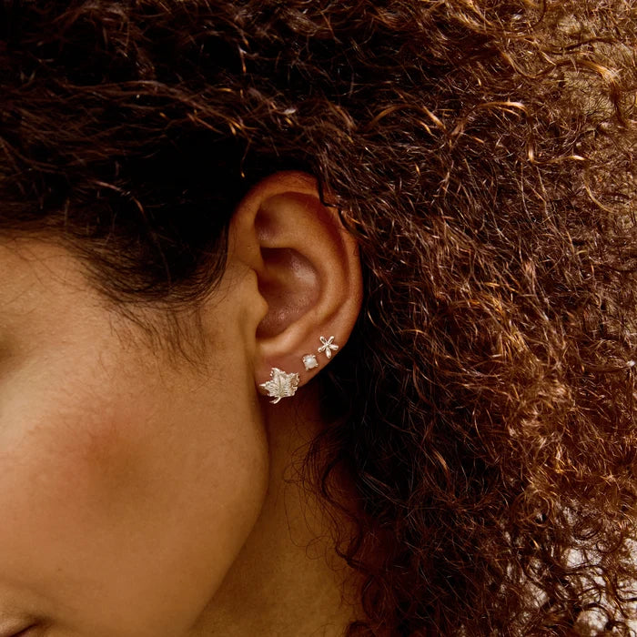 Maple Leaf Earring in sterling silver, shown worn on hand