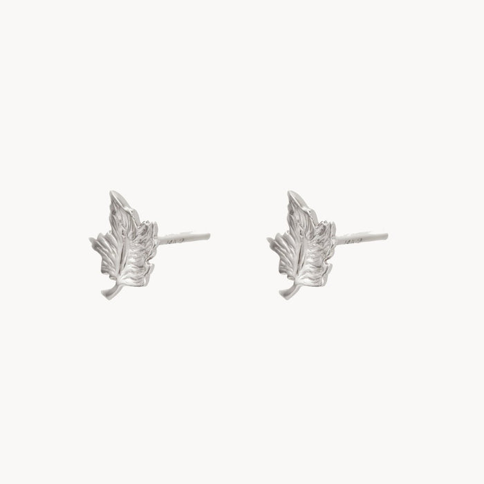 Maple Leaf Earring in sterling silver, alternate angle detail view